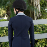 Grand Prix Ladies EQJ 3 Button Show Coat, Navy with Cadet Blue Collar - Equiluxe Tack