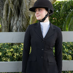 Grand Prix Ladies EQJ 3 Button Show Coat, NY Tech Fabric, Black - Equiluxe Tack