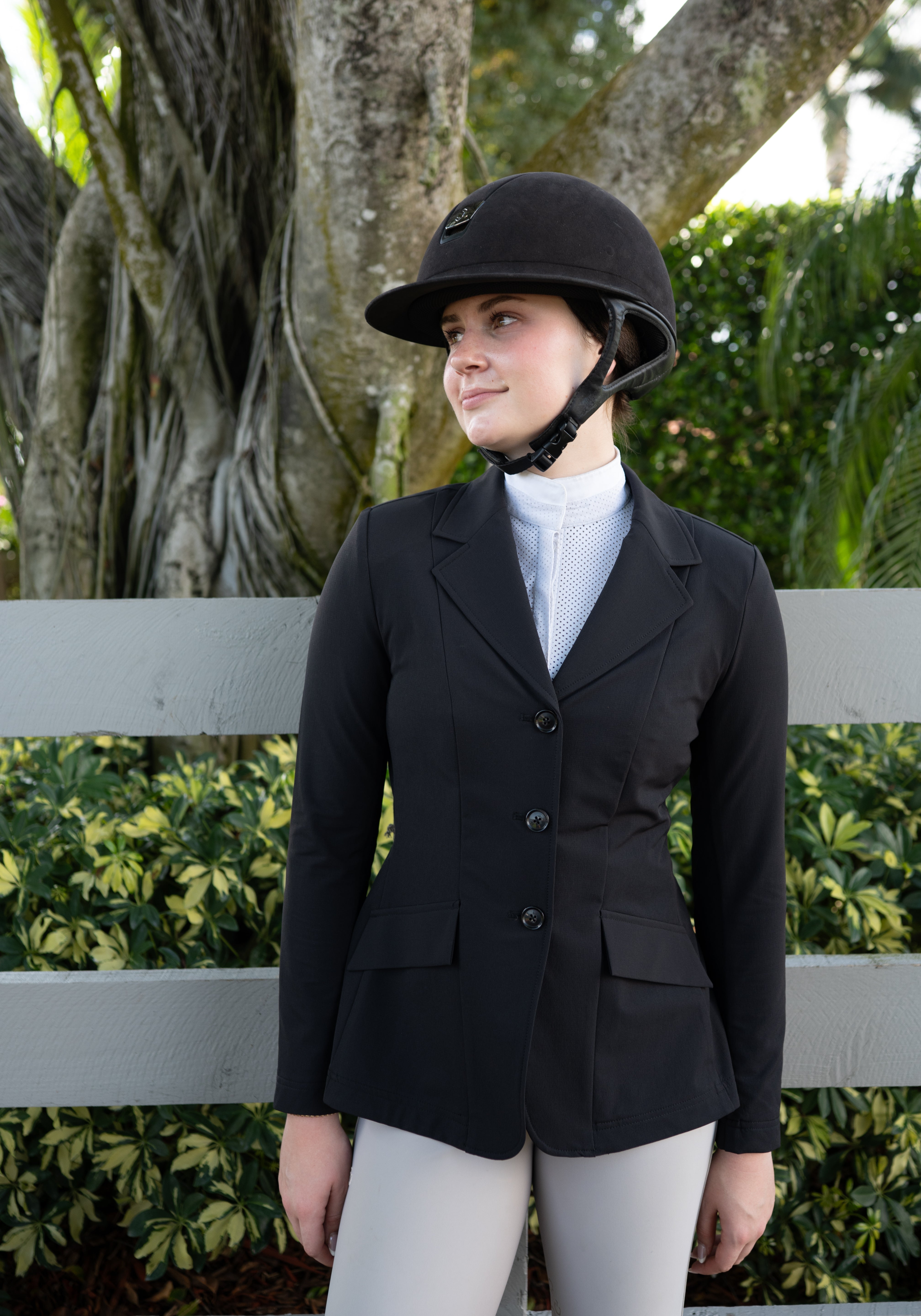 Grand Prix Ladies EQJ 3 Button Show Coat, NY Tech Fabric, Black - Equiluxe Tack
