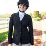 Grand Prix Ladies EQJ 3 Button Show Coat, NY Tech Fabric, Black - Equiluxe Tack