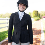 Grand Prix Ladies EQJ 3 Button Show Coat, NY Tech Fabric, Black - Equiluxe Tack