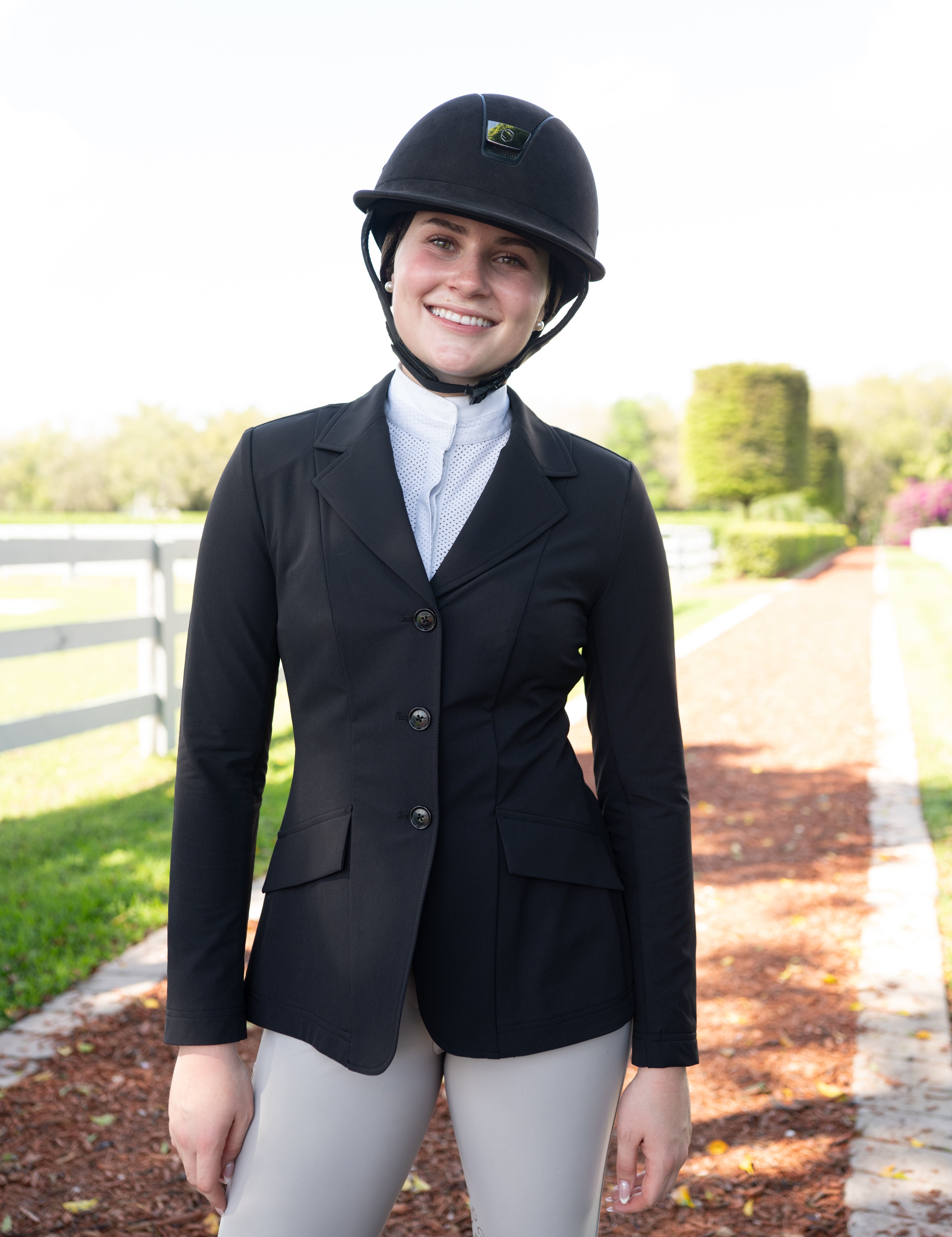 Grand Prix Ladies EQJ 3 Button Show Coat, NY Tech Fabric, Black - Equiluxe Tack
