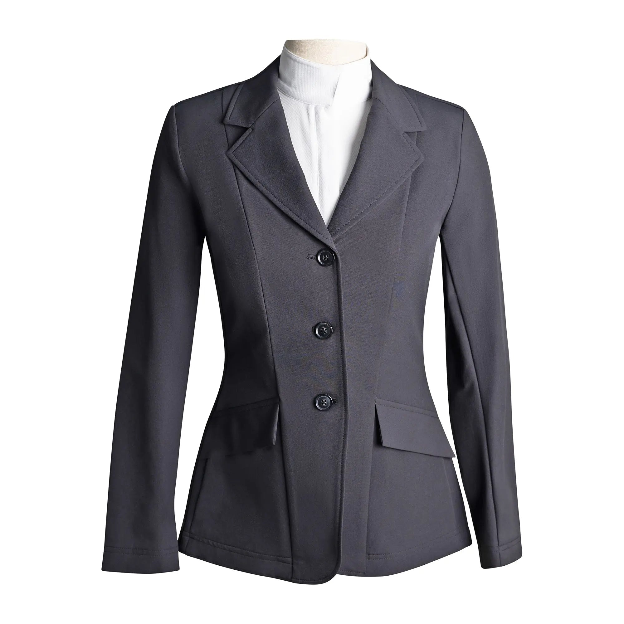 Grand Prix Ladies EQJ 3 Button Show Coat, NY Tech Fabric, Black - Equiluxe Tack