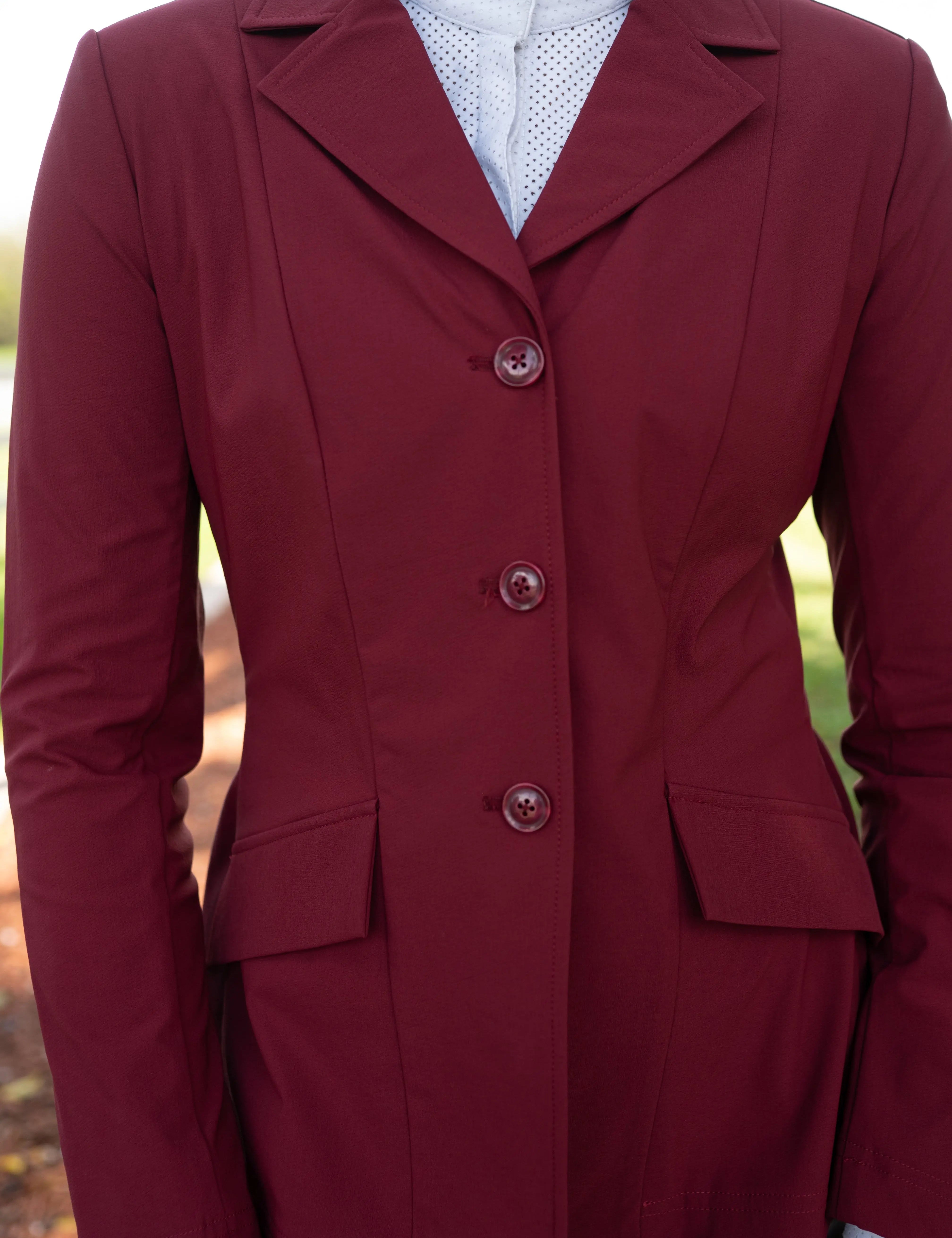 Grand Prix Ladies EQJ 3 Button Show Coat, NY Tech Fabric, Burgundy - Equiluxe Tack