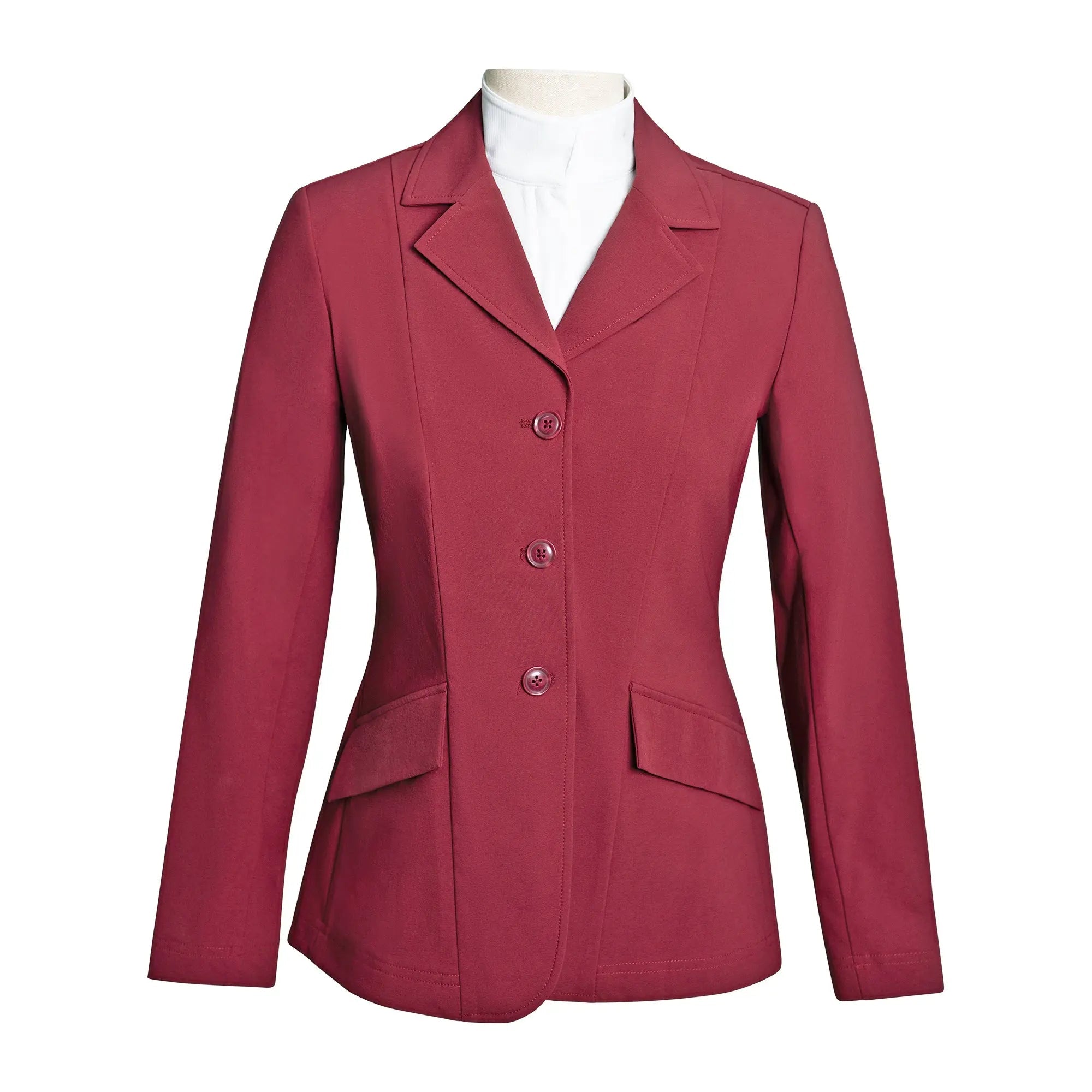 Grand Prix Ladies EQJ 3 Button Show Coat, NY Tech Fabric, Burgundy - Equiluxe Tack