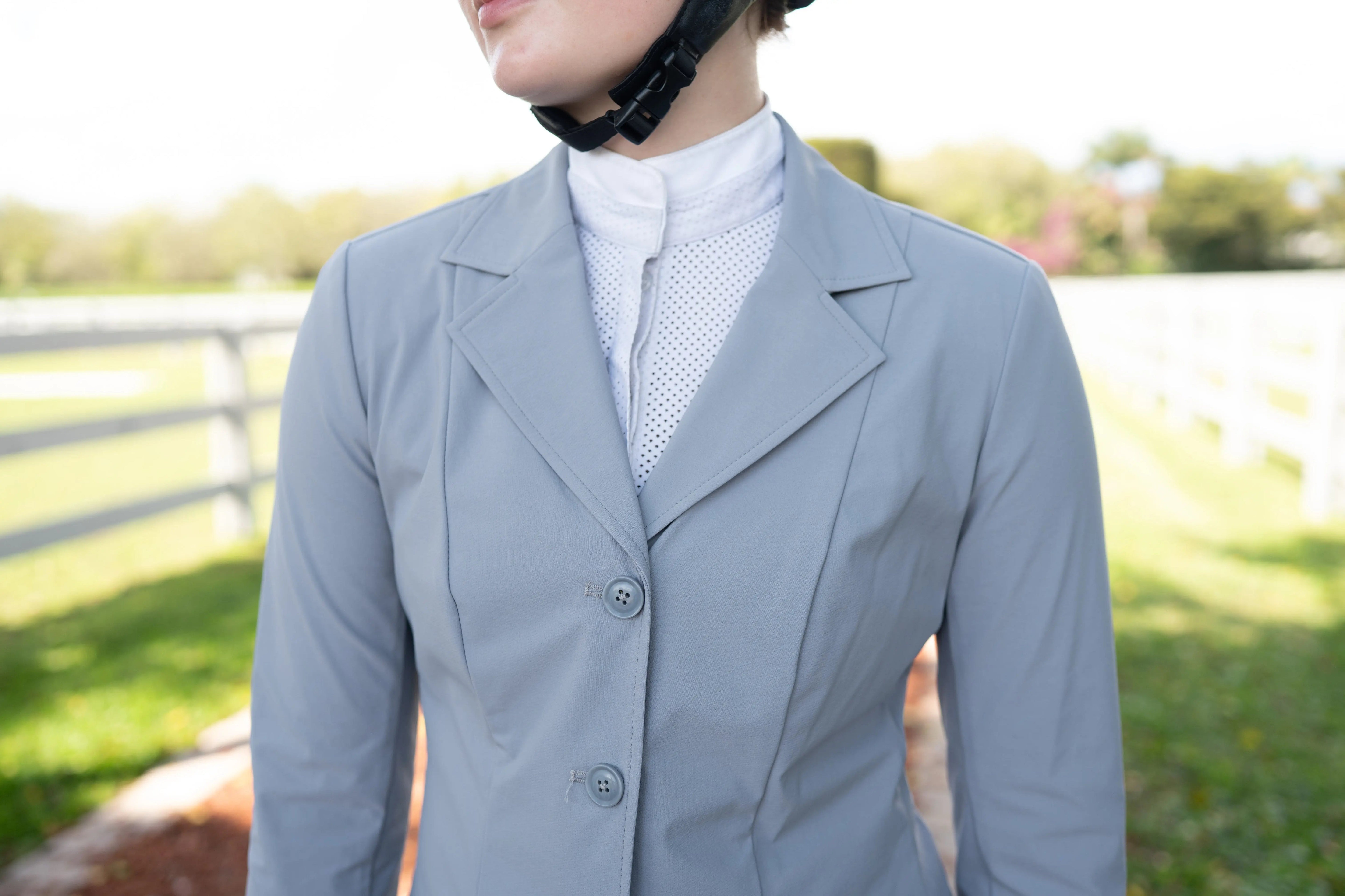 Grand Prix Ladies EQJ 3 Button Show Coat, NY Tech Fabric, Cadet Blue - Equiluxe Tack
