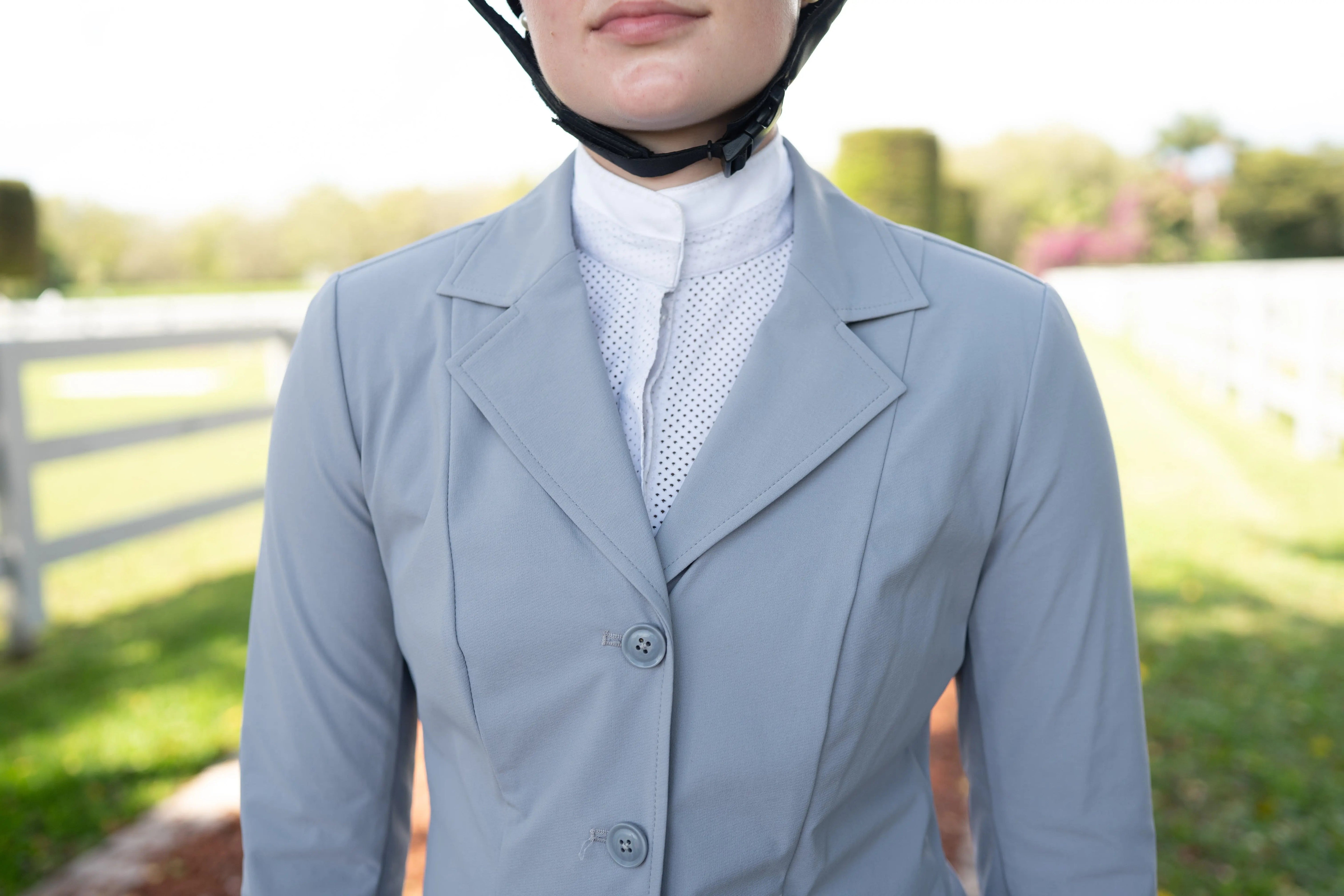 Grand Prix Ladies EQJ 3 Button Show Coat, NY Tech Fabric, Cadet Blue - Equiluxe Tack