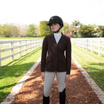 Grand Prix Ladies EQJ 3 Button Show Coat, NY Tech Fabric, Chocolate - Equiluxe Tack