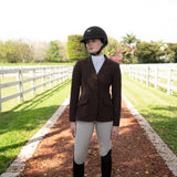 Grand Prix Ladies EQJ 3 Button Show Coat, NY Tech Fabric, Chocolate - Equiluxe Tack