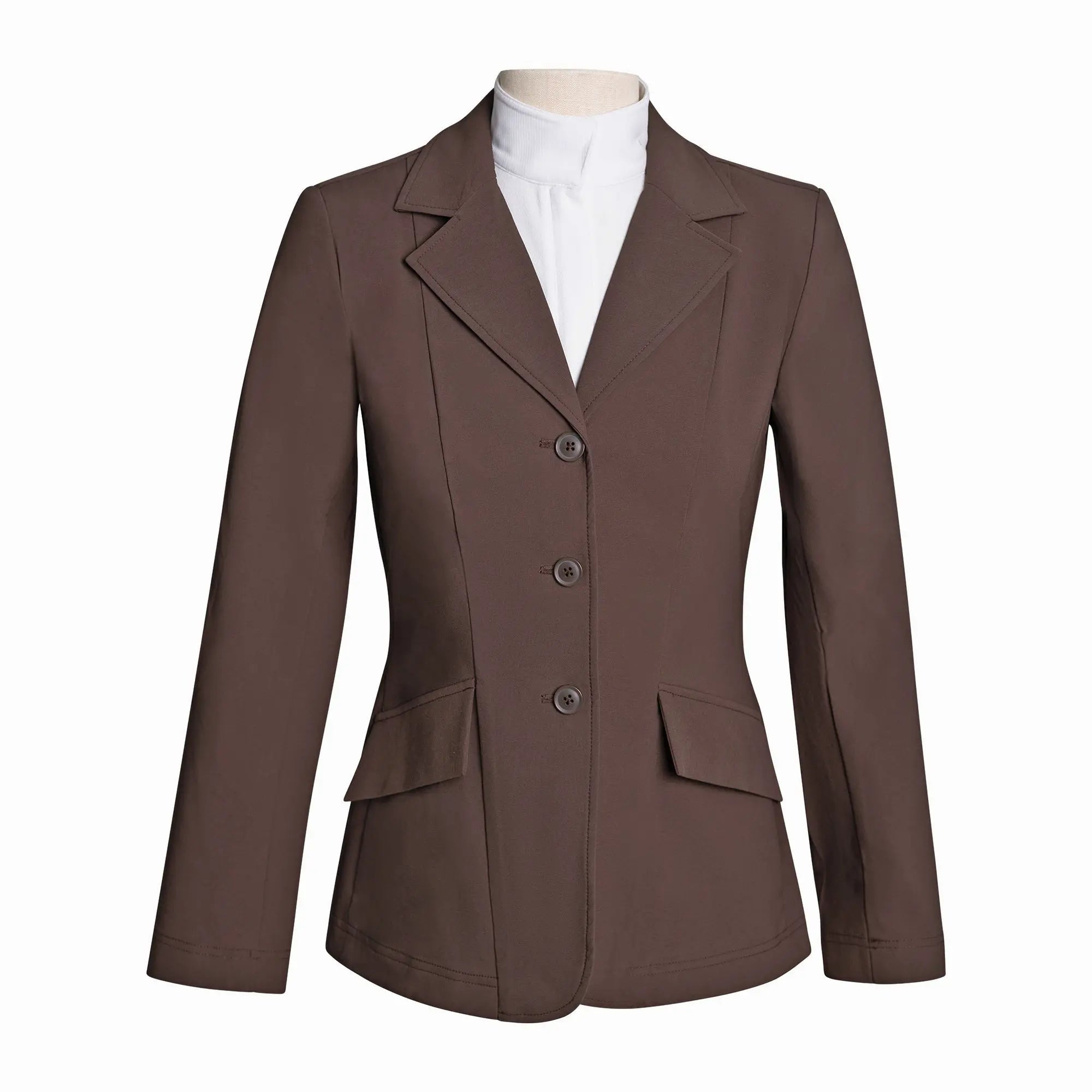 Grand Prix Ladies EQJ 3 Button Show Coat, NY Tech Fabric, Chocolate - Equiluxe Tack