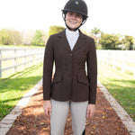 Grand Prix Ladies EQJ 3 Button Show Coat, NY Tech Fabric, Chocolate - Equiluxe Tack