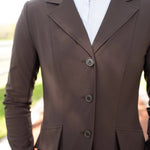 Grand Prix Ladies EQJ 3 Button Show Coat, NY Tech Fabric, Chocolate - Equiluxe Tack
