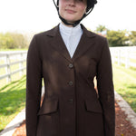 Grand Prix Ladies EQJ 3 Button Show Coat, NY Tech Fabric, Chocolate - Equiluxe Tack