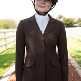 Grand Prix Ladies EQJ 3 Button Show Coat, NY Tech Fabric, Chocolate - Equiluxe Tack