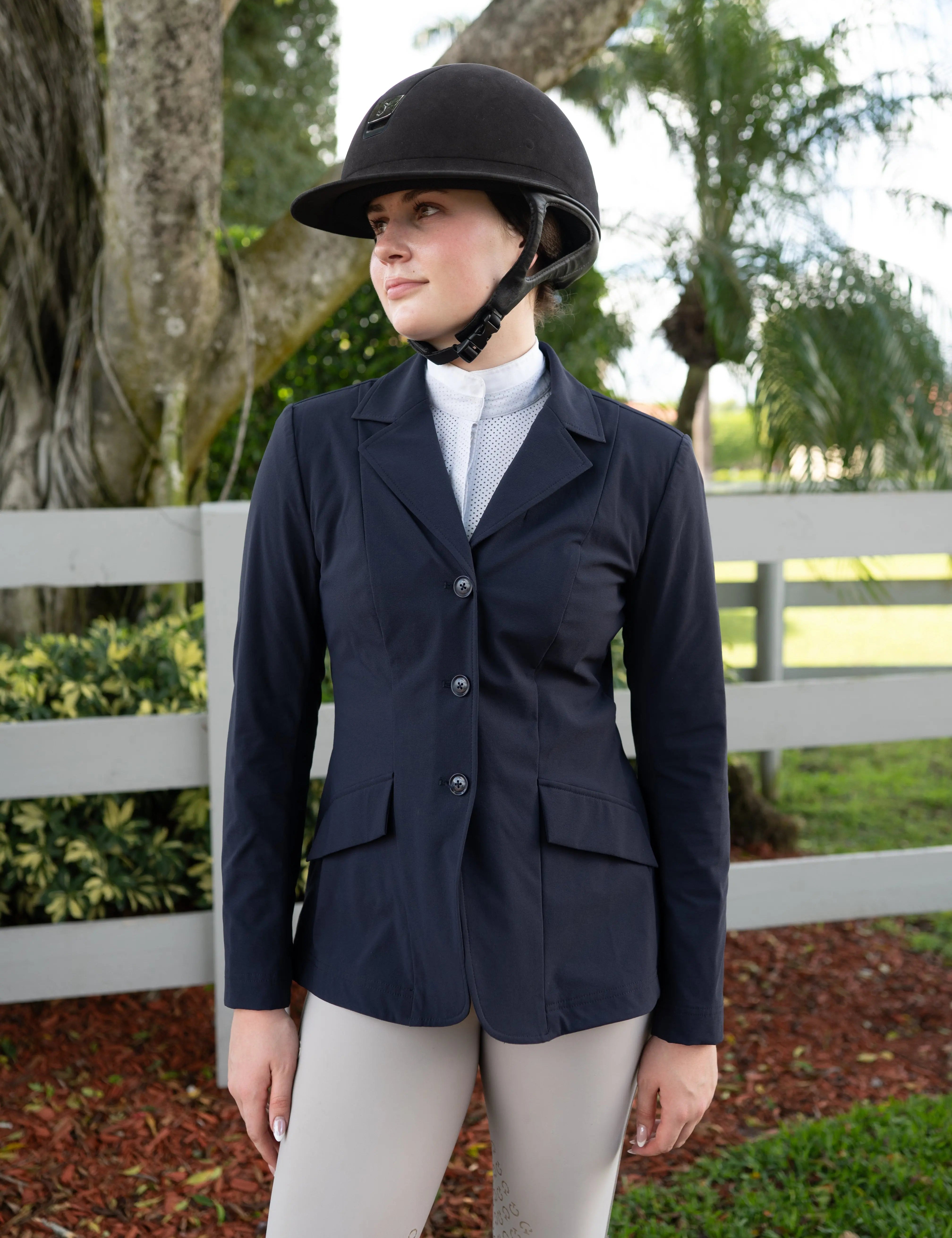 Grand Prix Ladies EQJ 3 Button Show Coat, NY Tech Fabric, Navy - Equiluxe Tack