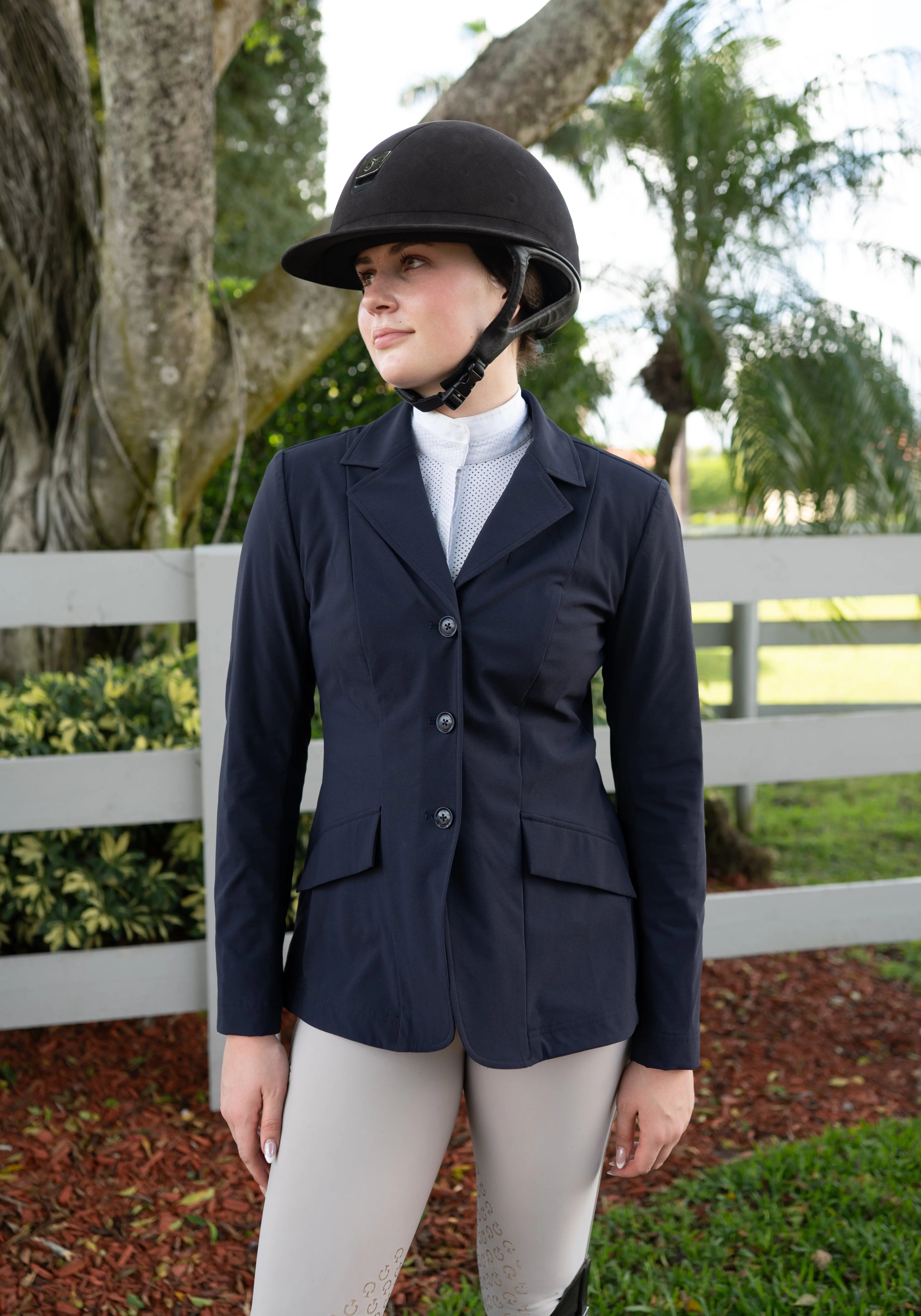 Grand Prix Ladies EQJ 3 Button Show Coat, NY Tech Fabric, Navy - Equiluxe Tack