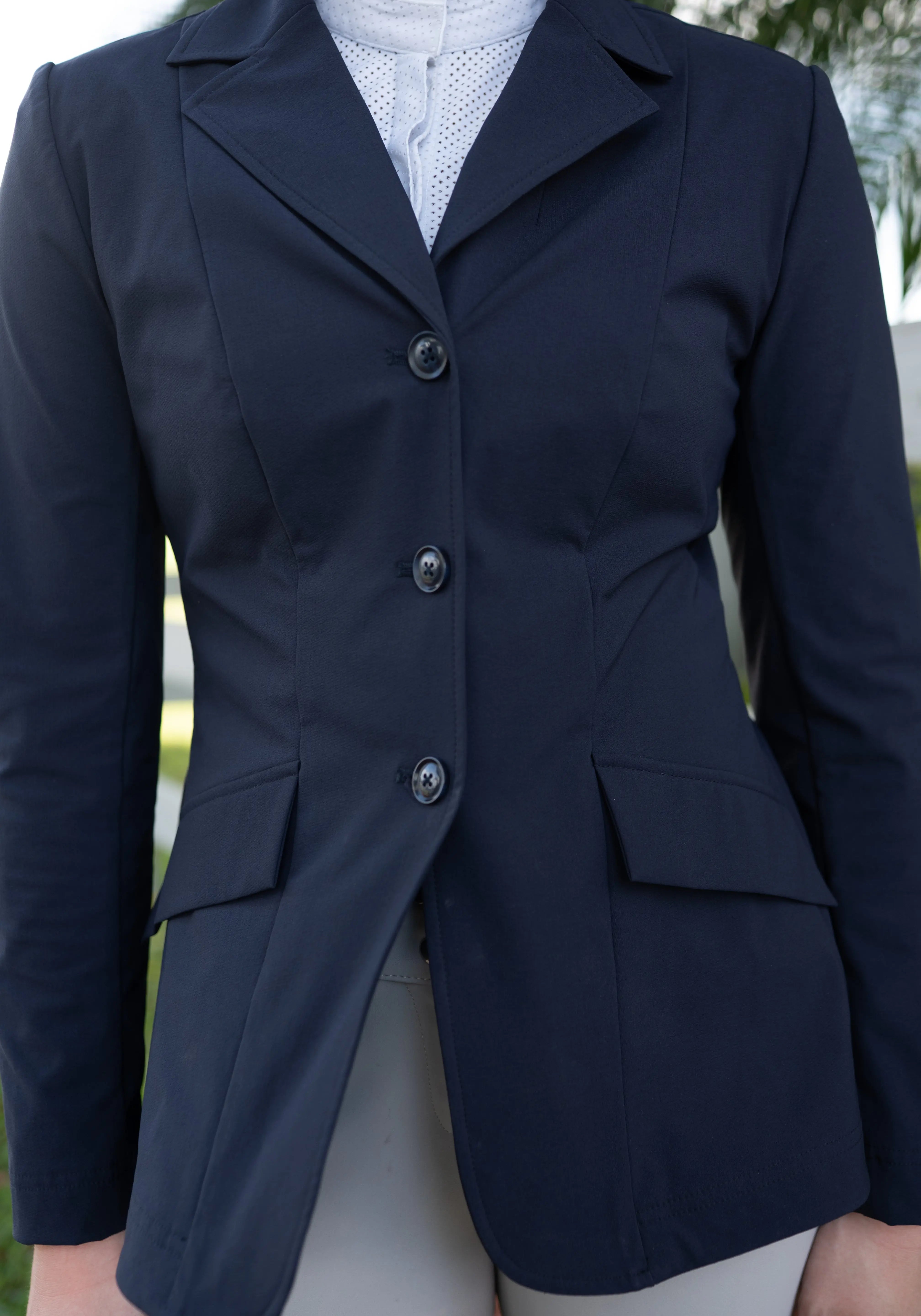 Grand Prix Ladies EQJ 3 Button Show Coat, NY Tech Fabric, Navy - Equiluxe Tack