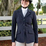Grand Prix Ladies EQJ 3 Button Show Coat, NY Tech Fabric, Navy - Equiluxe Tack