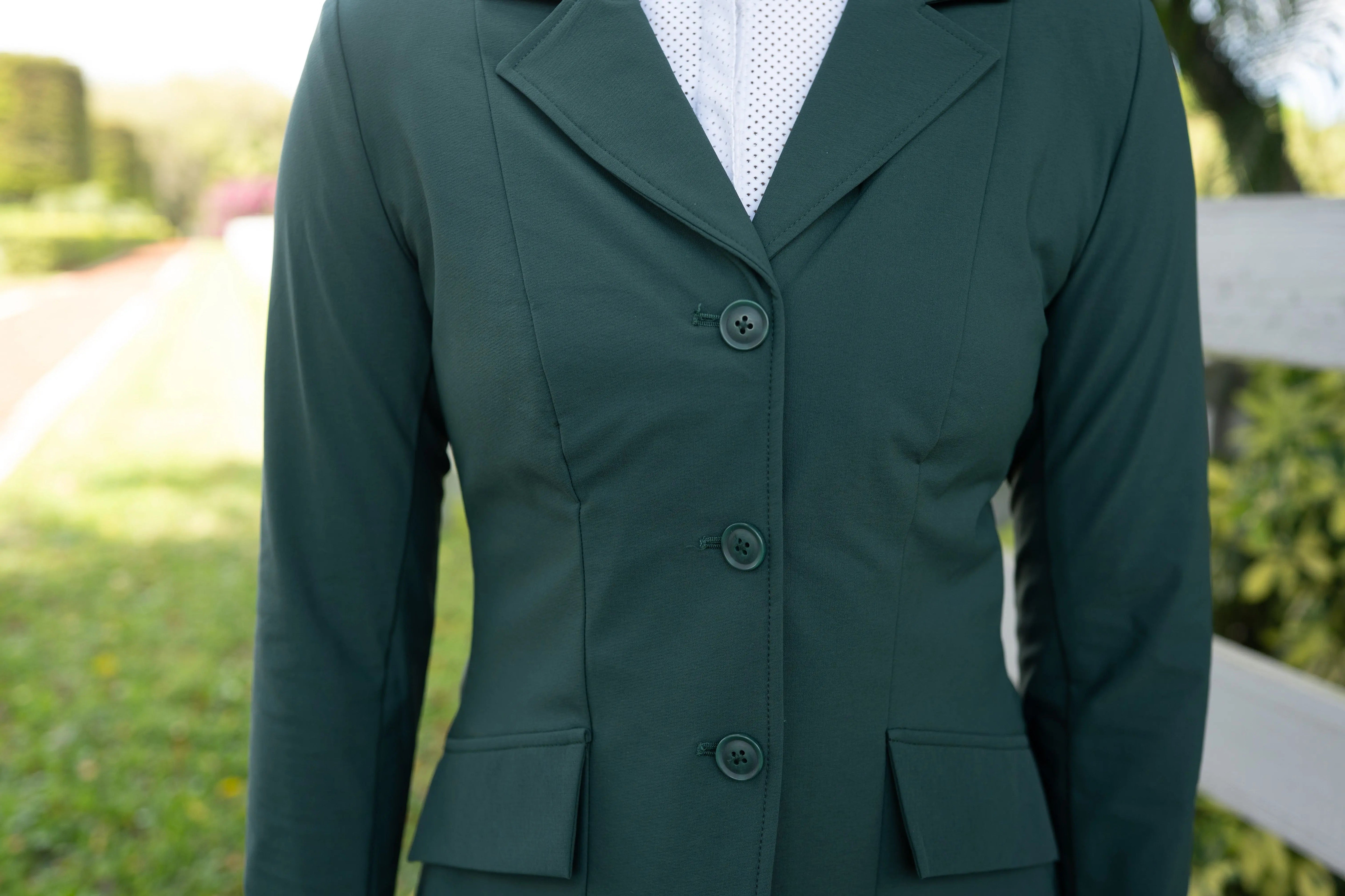 Grand Prix Ladies EQJ 3 Button Show Coat, NY Tech Fabric, New Green - Equiluxe Tack
