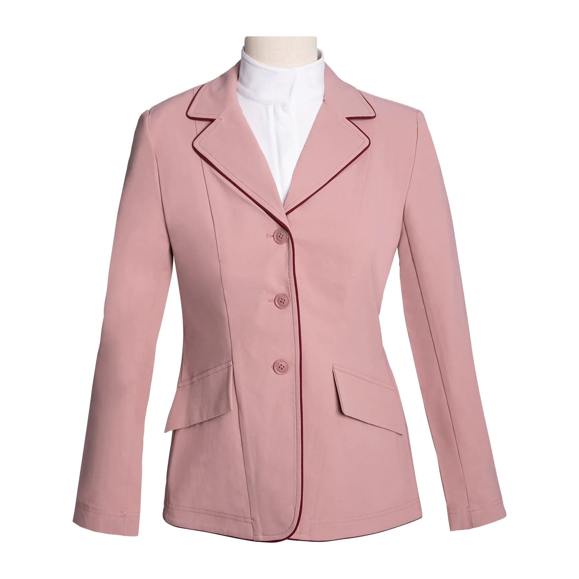Grand Prix Ladies EQJ 3 Button Show Coat, Rose with Burgundy Piping - Equiluxe Tack