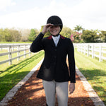 Grand Prix Ladies EQJ Classic 3 Button Show Jacket, Black with Burgundy Collar - Equiluxe Tack