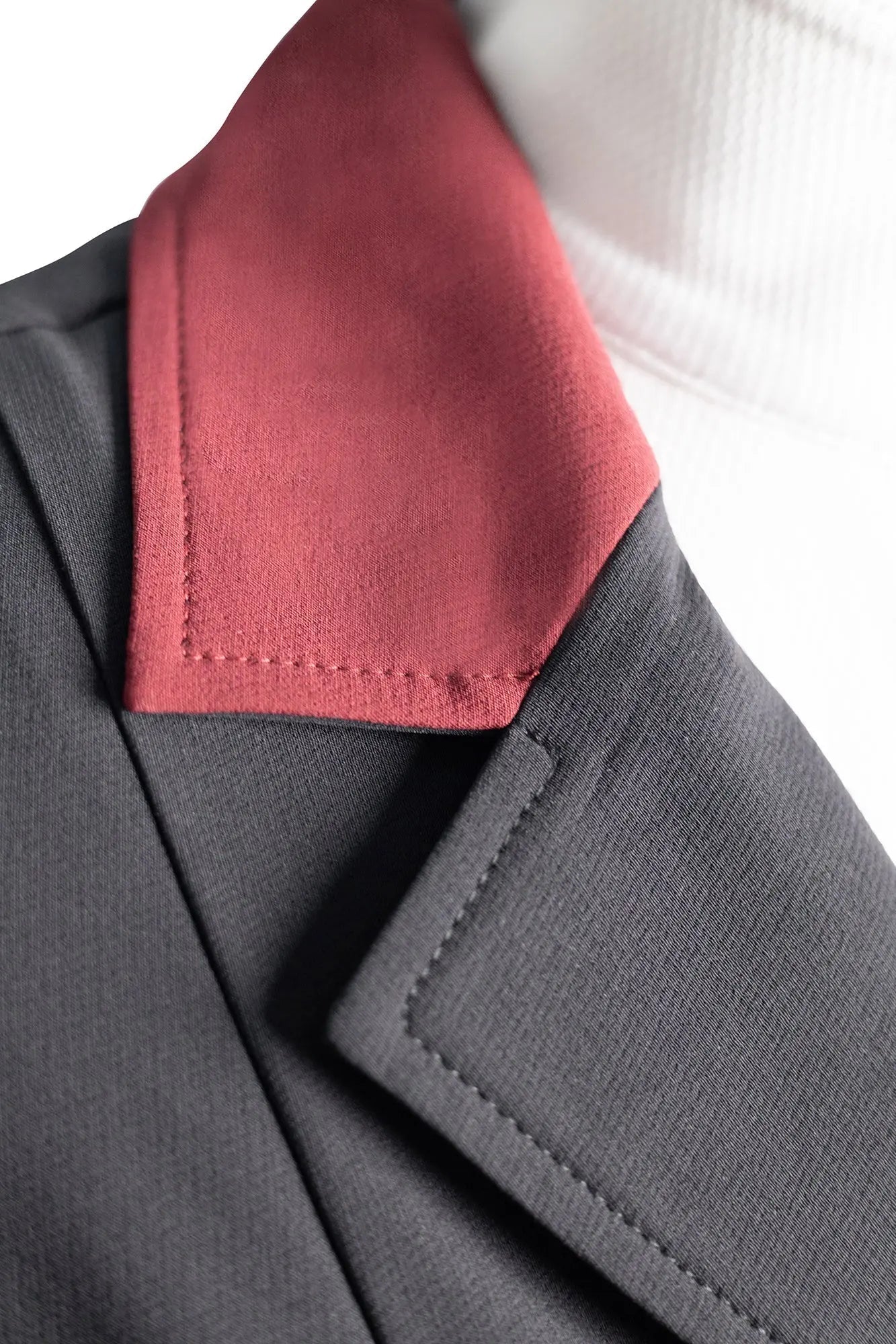 Grand Prix Ladies EQJ Classic 3 Button Show Jacket, Black with Burgundy Collar - Equiluxe Tack