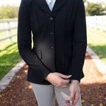 Grand Prix Ladies EQJ Classic 3 Button Show Jacket, Black with Burgundy Collar - Equiluxe Tack