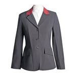 Grand Prix Ladies EQJ Classic 3 Button Show Jacket, Black with Burgundy Collar - Equiluxe Tack