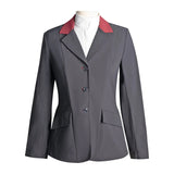 Grand Prix Ladies EQJ Classic 3 Button Show Jacket, Black with Burgundy Collar - Equiluxe Tack