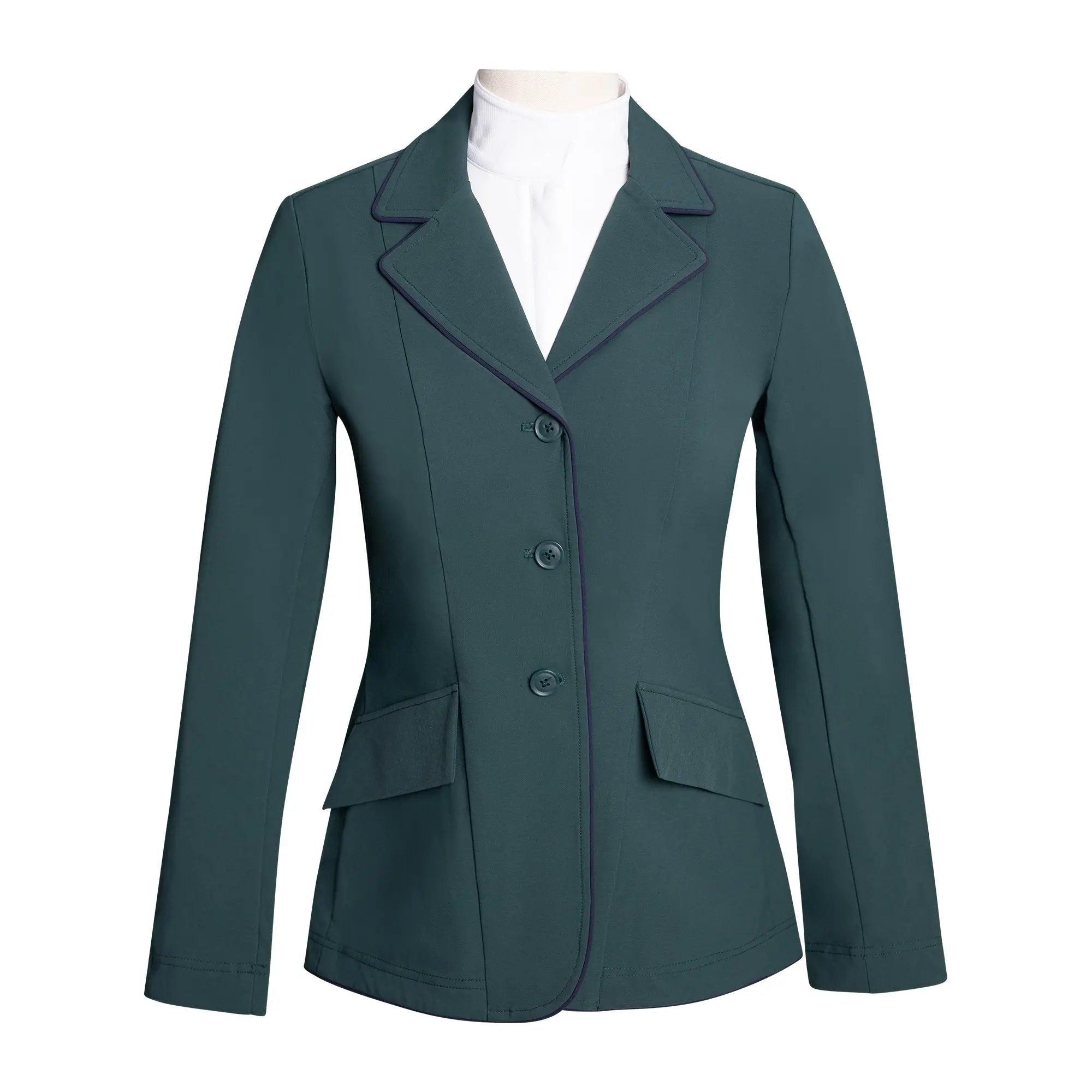 Grand Prix Ladies EQJ Classic 3 Button Show Jacket, New Green with Navy Piping - Equiluxe Tack