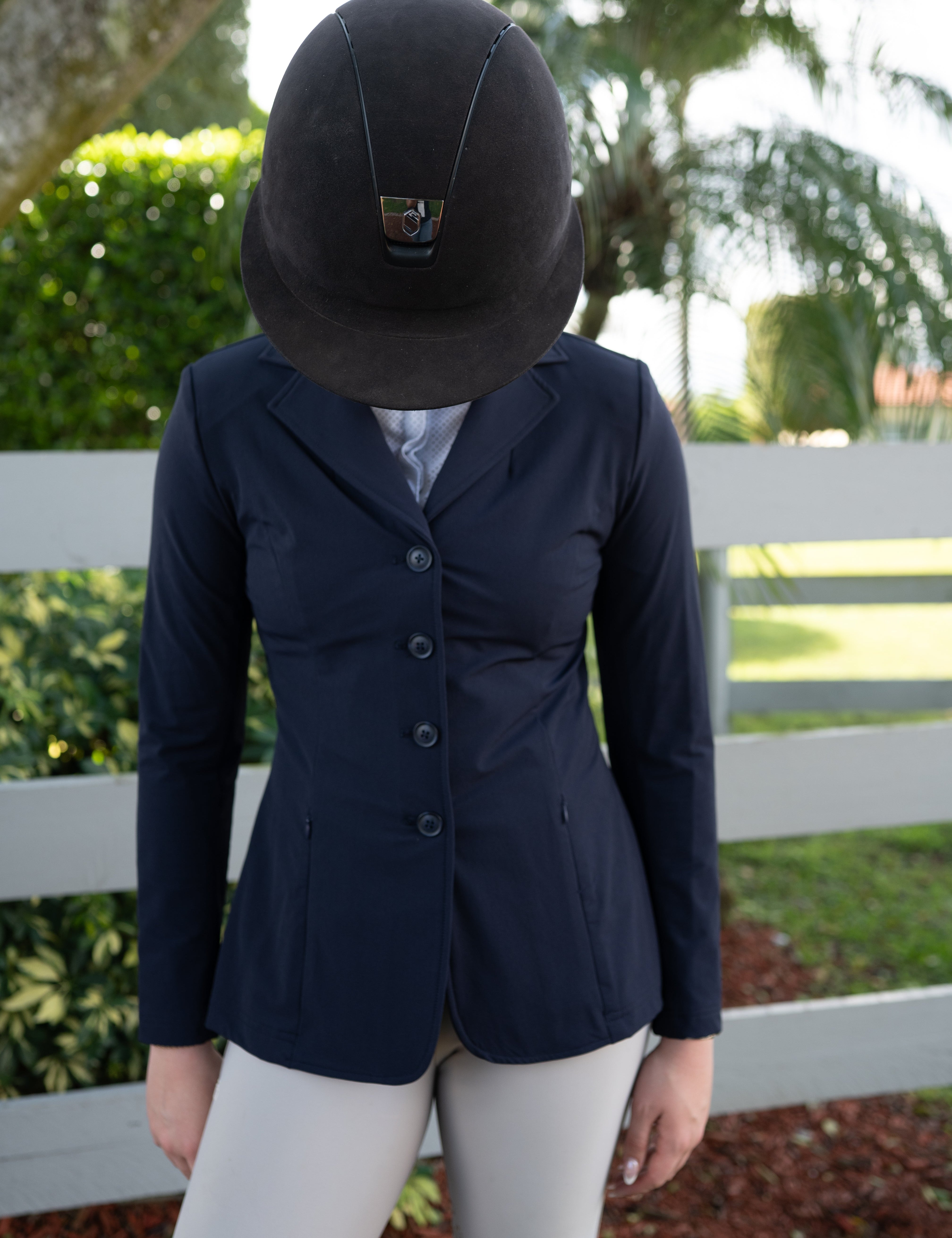 Grand Prix Ladies Quinn Show Coat, 4 Button with Hidden Zipper Closure, Navy - Equiluxe Tack