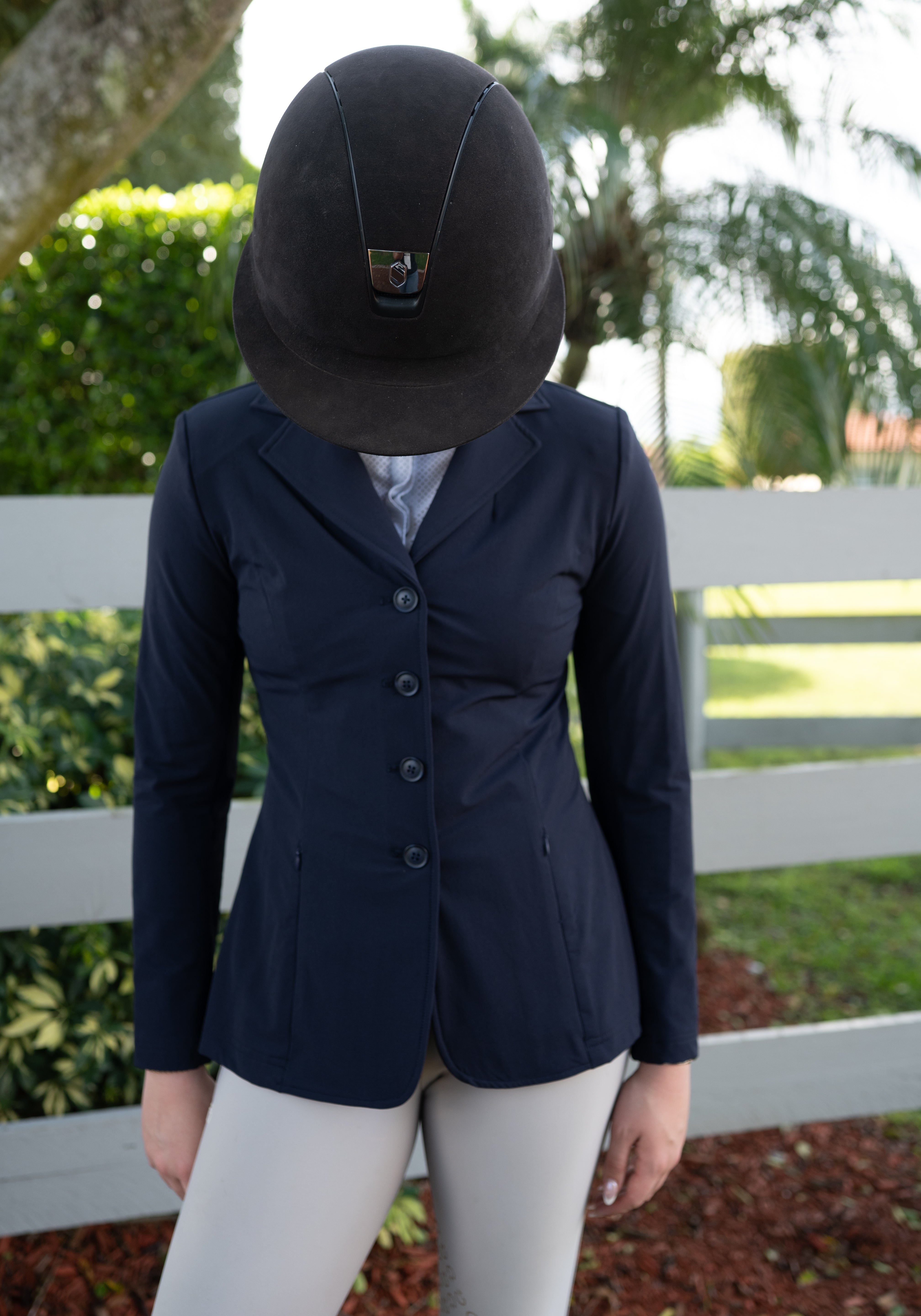 Grand Prix Ladies Quinn Show Coat, 4 Button with Hidden Zipper Closure, Navy - Equiluxe Tack