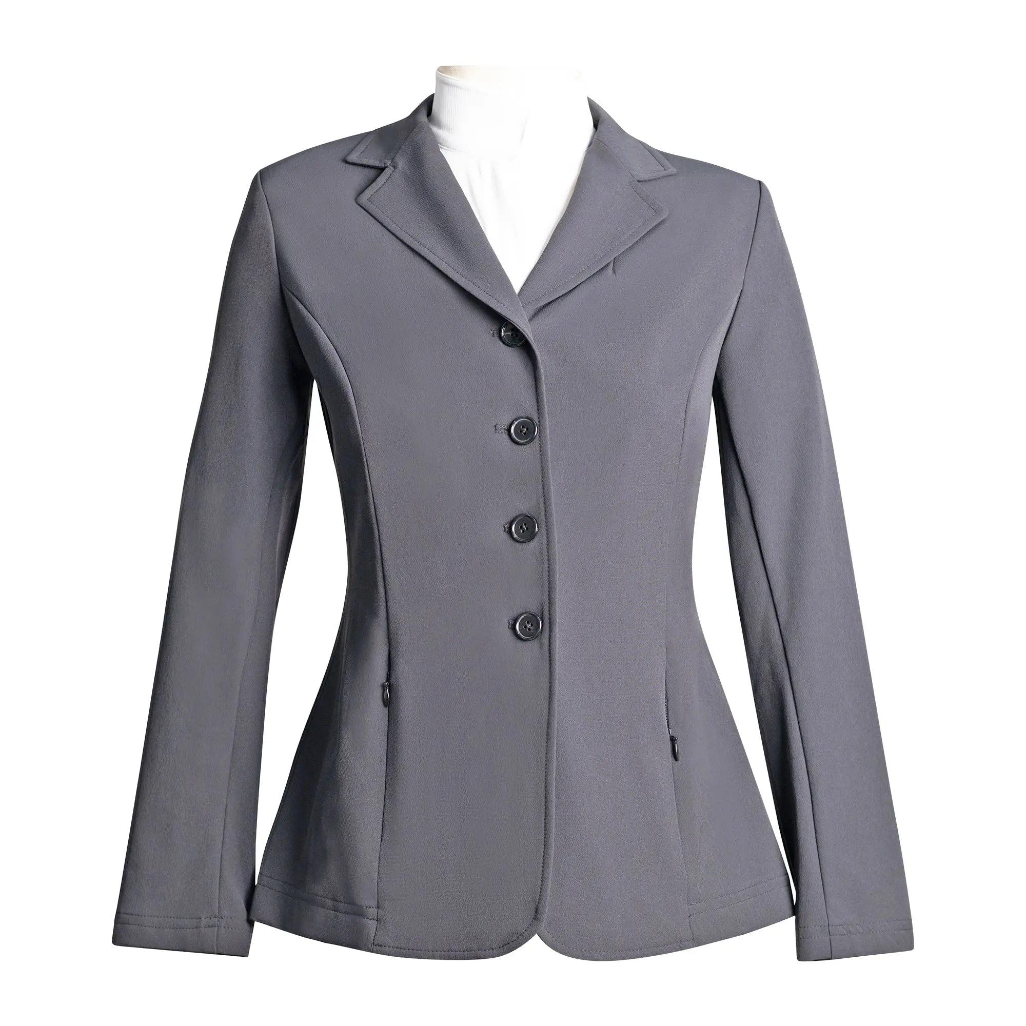 Grand Prix Ladies Quinn Show Coat, 4 Button with Hidden Zipper Closure, Navy - Equiluxe Tack