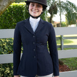 Grand Prix Ladies Quinn Show Coat, 4 Button with Hidden Zipper Closure, Navy - Equiluxe Tack