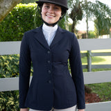 Grand Prix Ladies Quinn Show Coat, 4 Button with Hidden Zipper Closure, Navy - Equiluxe Tack