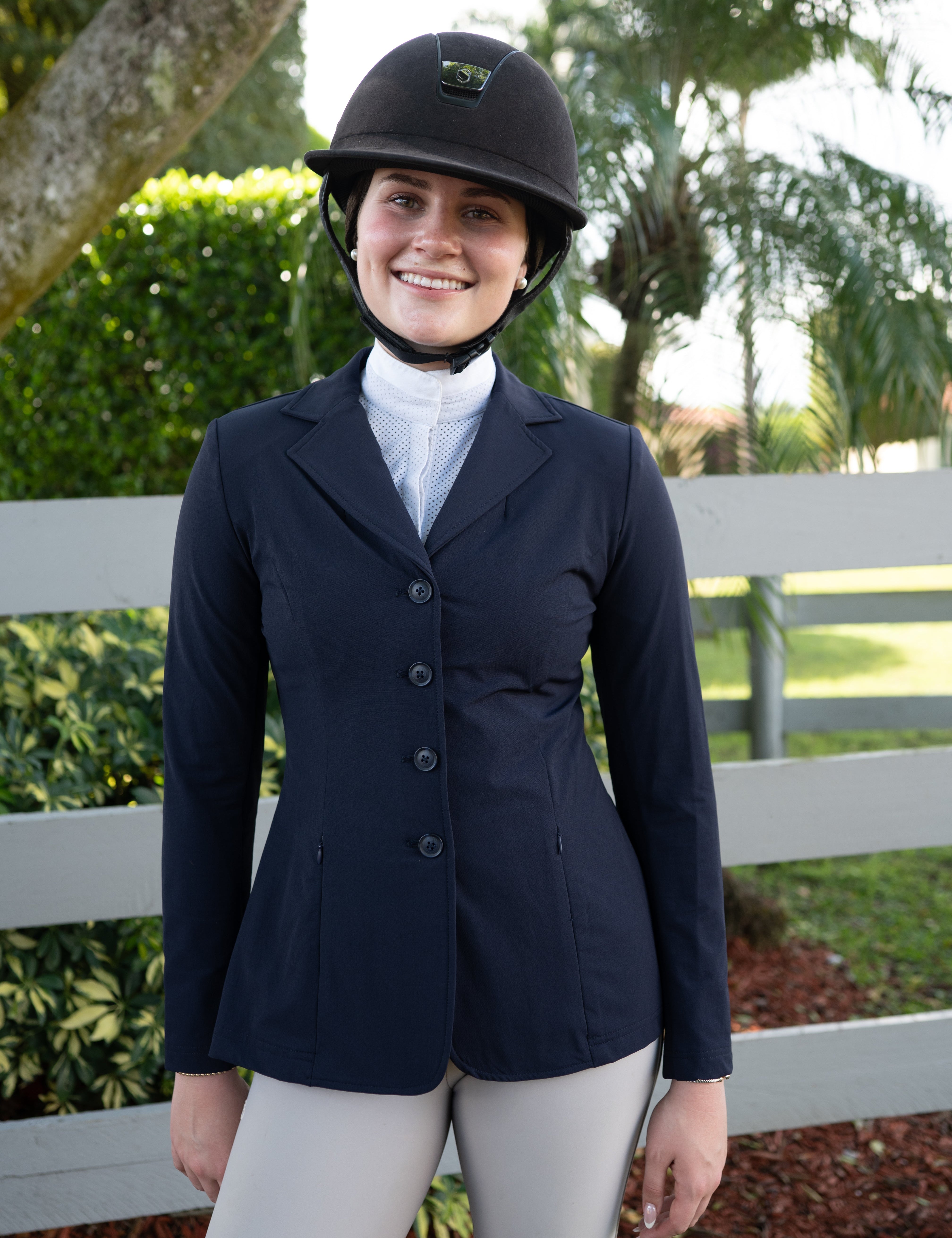 Grand Prix Ladies Quinn Show Coat, 4 Button with Hidden Zipper Closure, Navy - Equiluxe Tack