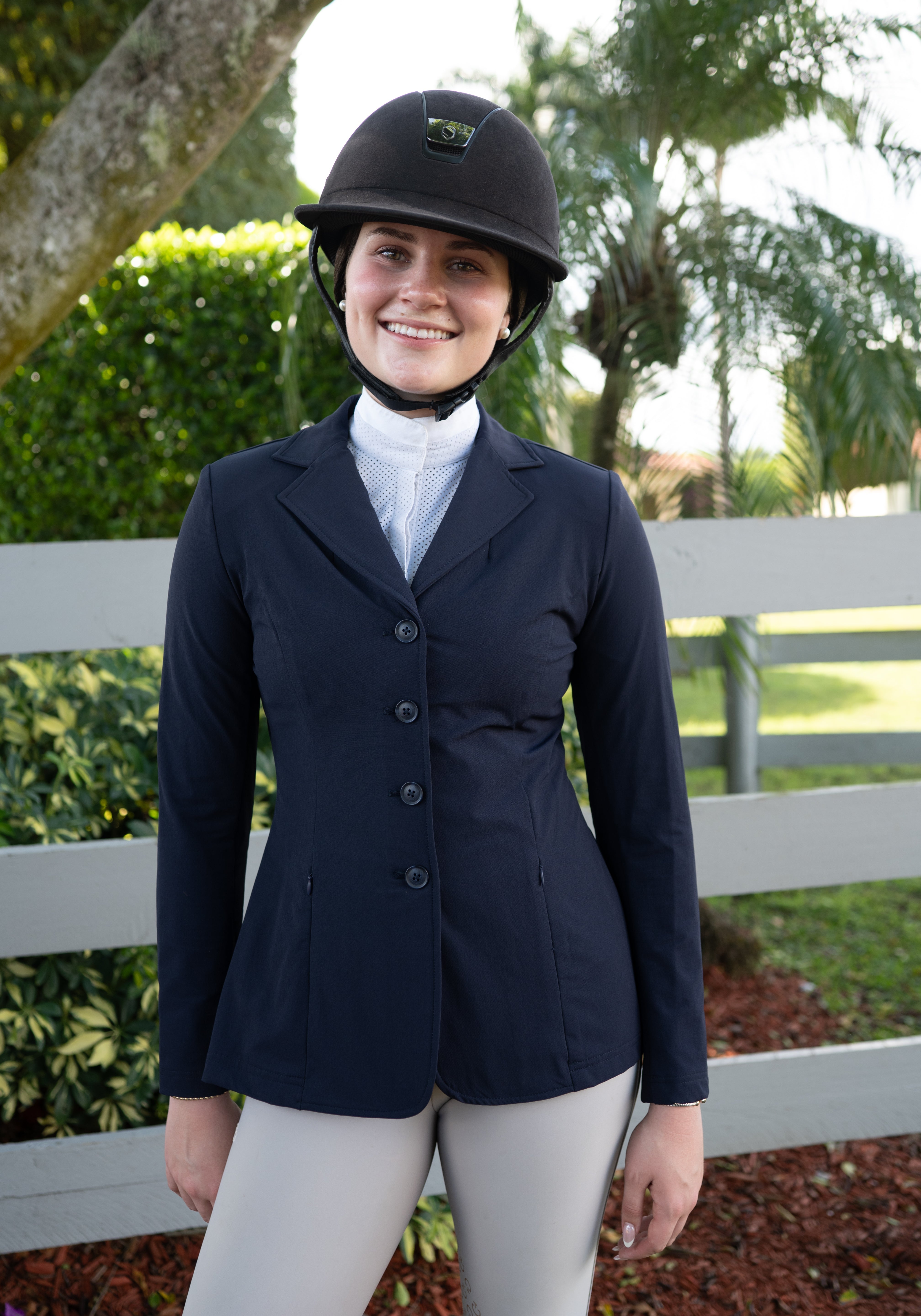 Grand Prix Ladies Quinn Show Coat, 4 Button with Hidden Zipper Closure, Navy - Equiluxe Tack