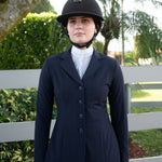 Grand Prix Ladies Quinn Show Coat, 4 Button with Hidden Zipper Closure, Navy - Equiluxe Tack