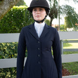 Grand Prix Ladies Quinn Show Coat, 4 Button with Hidden Zipper Closure, Navy - Equiluxe Tack