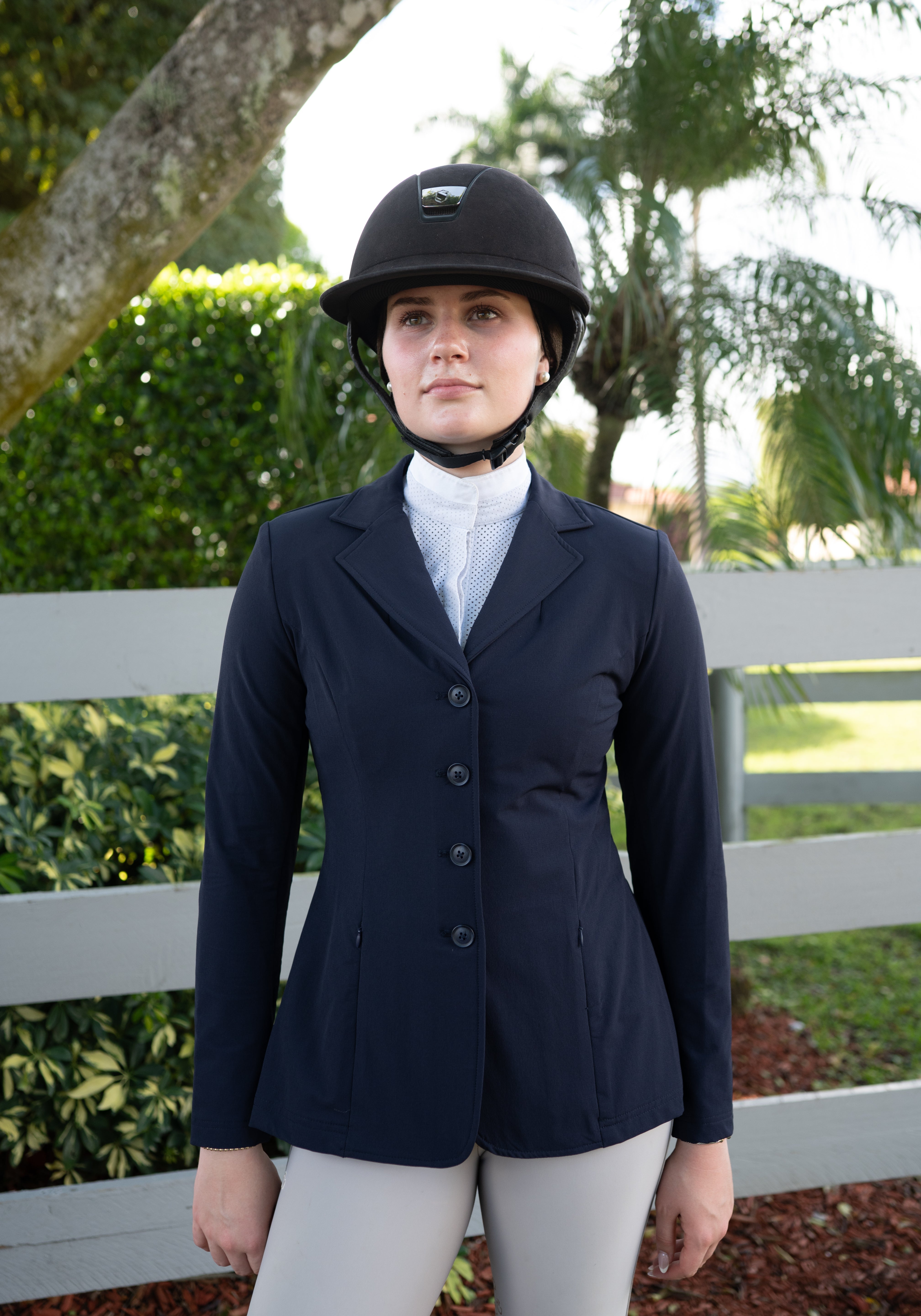 Grand Prix Ladies Quinn Show Coat, 4 Button with Hidden Zipper Closure, Navy - Equiluxe Tack