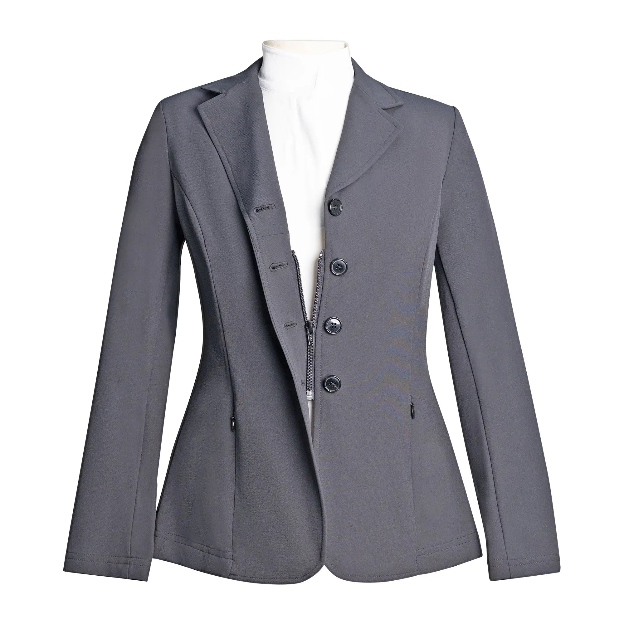 Grand Prix Ladies Quinn Show Coat, 4 Button with Hidden Zipper Closure, Navy - Equiluxe Tack