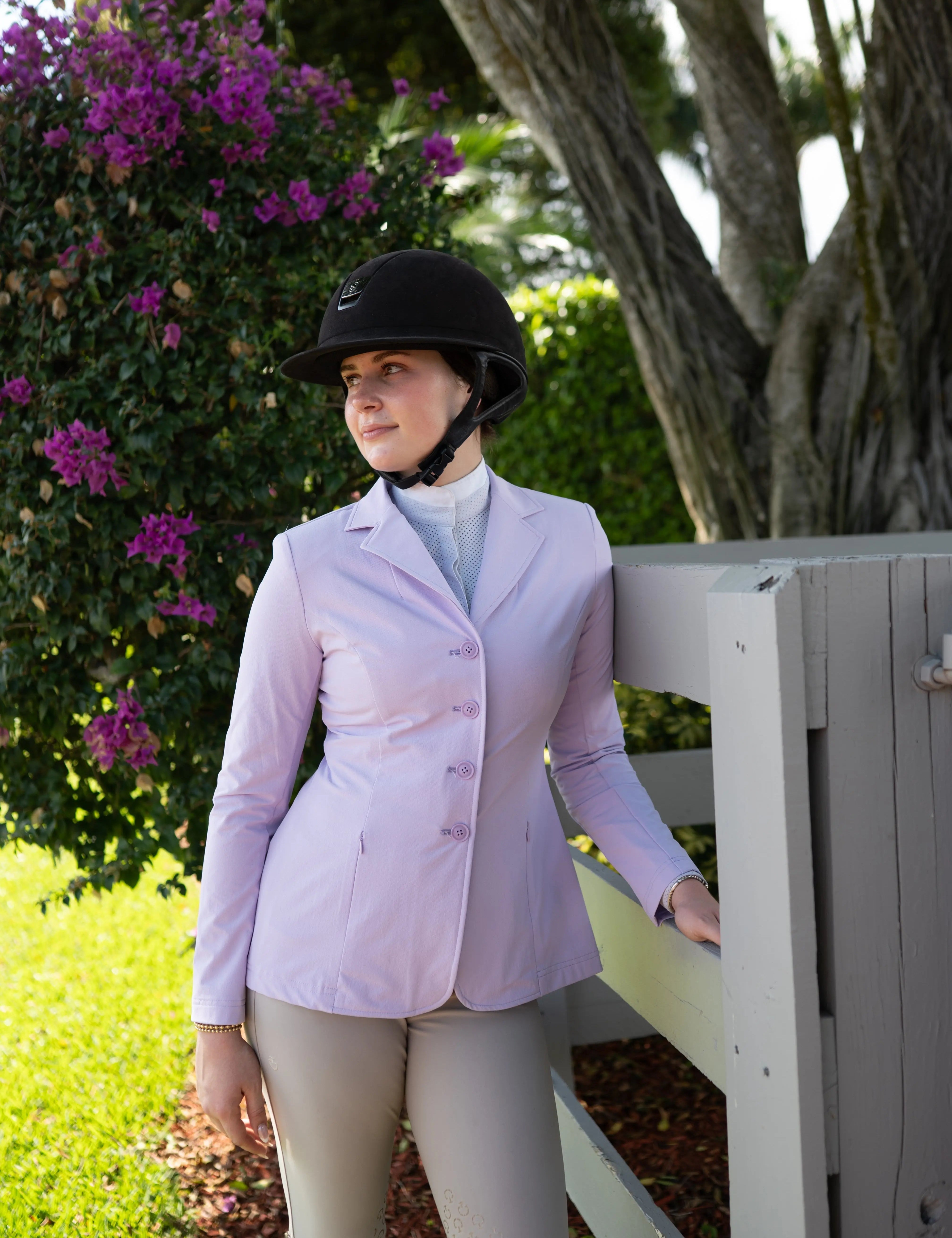 Grand Prix ladies Quinn Show Coat, 4 Button with Zipper, Lilac - Equiluxe Tack