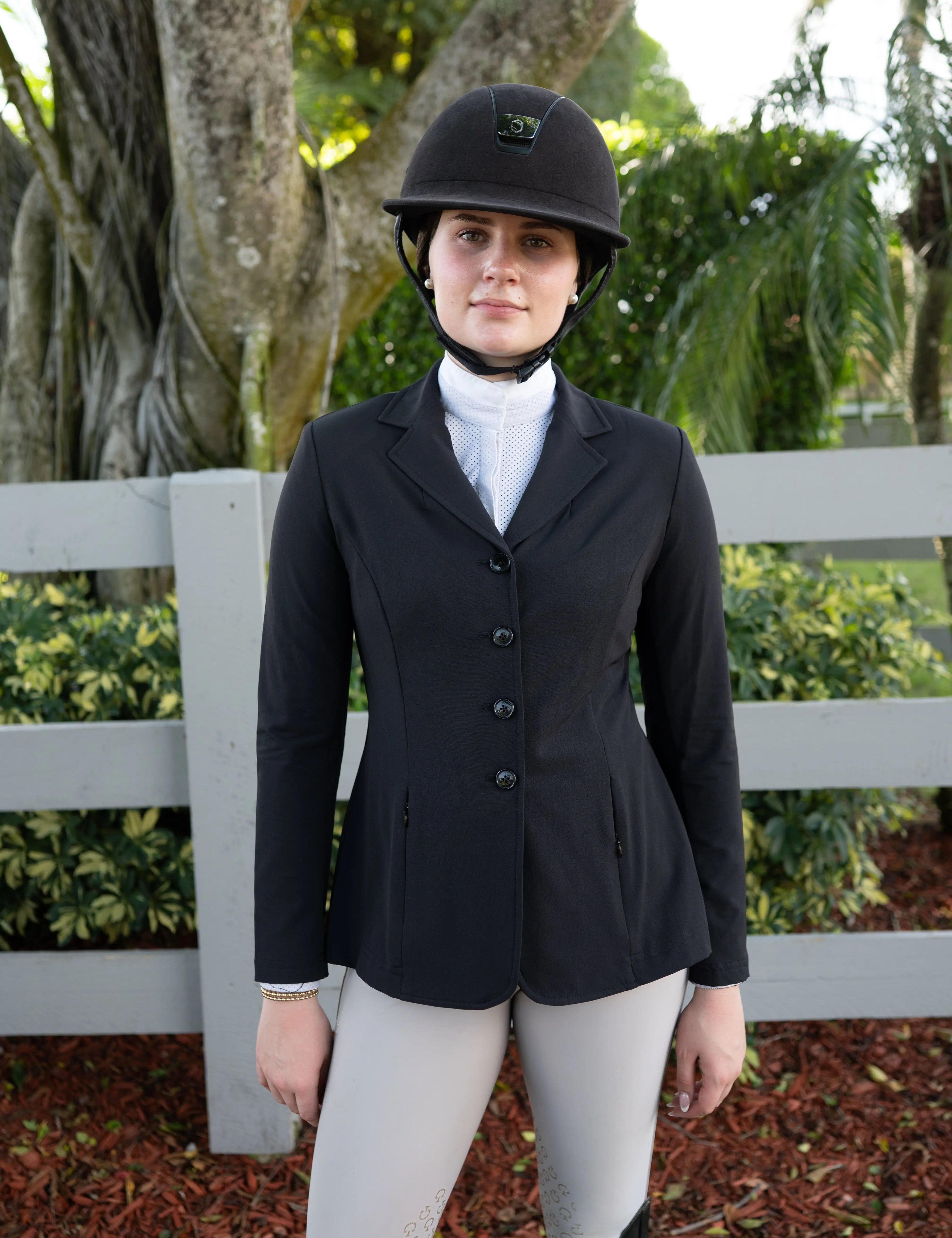 Grand Prix Quinn Show Jacket, 4 Button Front with Hidden Zipper Closure, Black - Equiluxe Tack