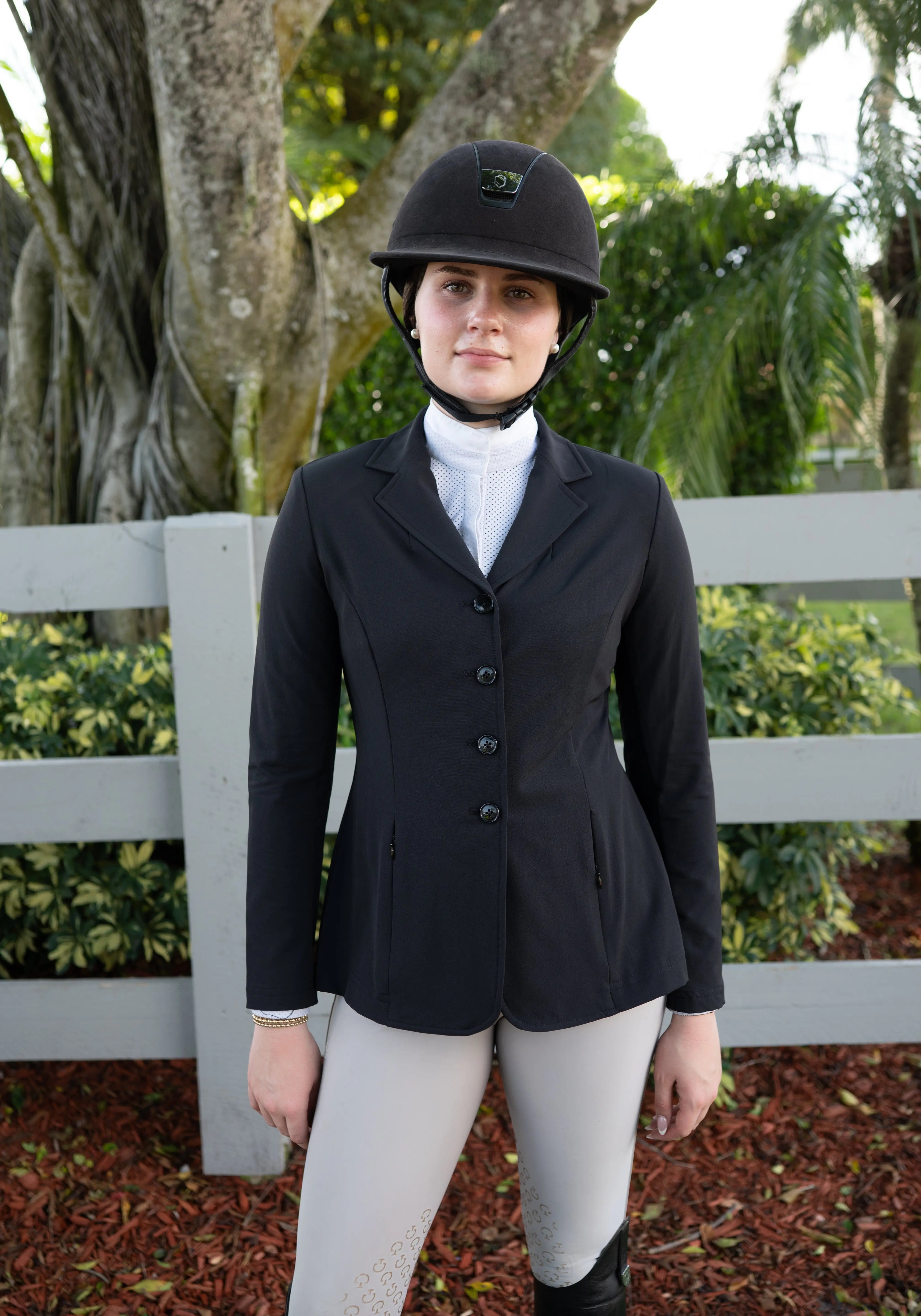 Grand Prix Quinn Show Jacket, 4 Button Front with Hidden Zipper Closure, Black - Equiluxe Tack