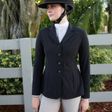 Grand Prix Quinn Show Jacket, 4 Button Front with Hidden Zipper Closure, Black - Equiluxe Tack