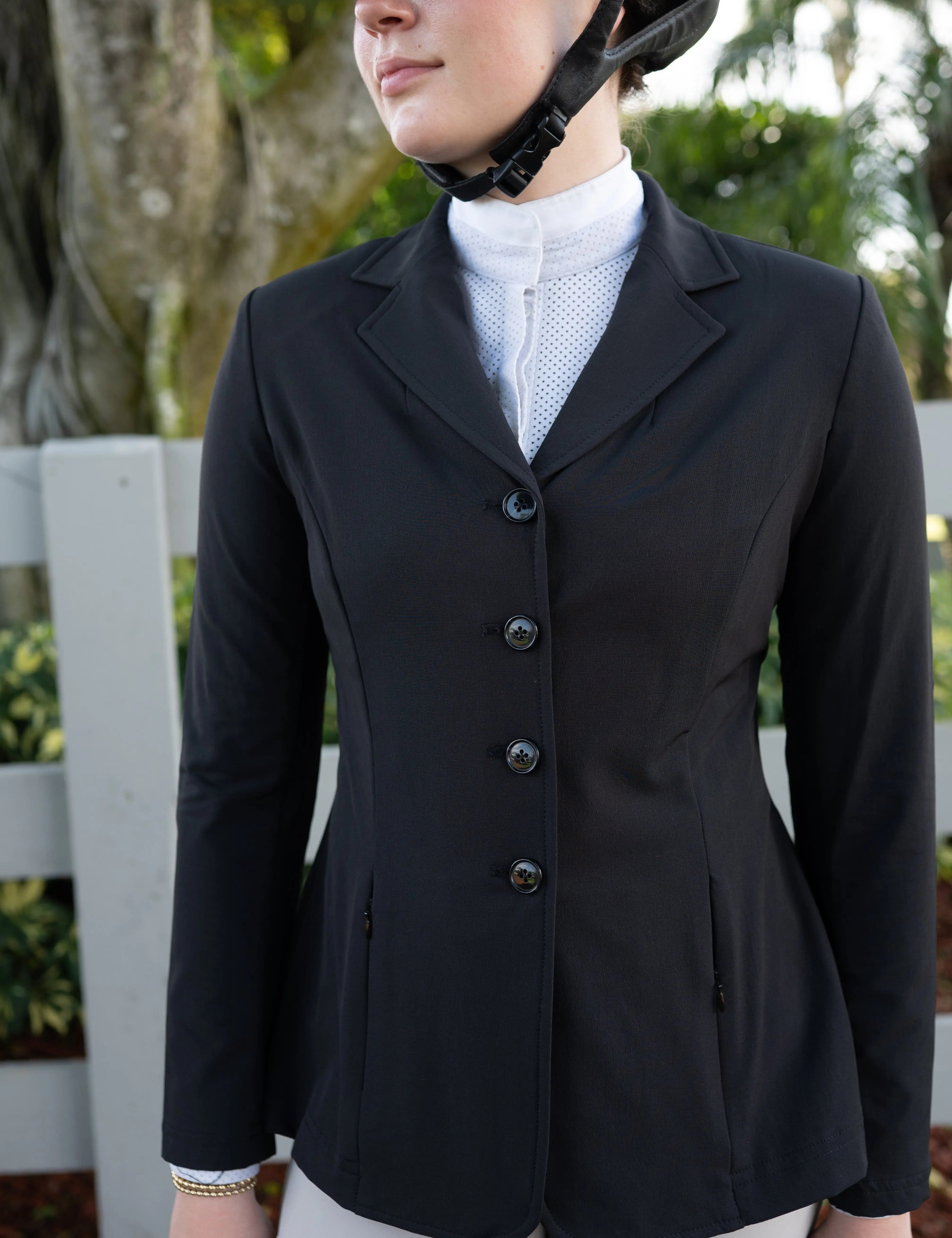 Grand Prix Quinn Show Jacket, 4 Button Front with Hidden Zipper Closure, Black - Equiluxe Tack