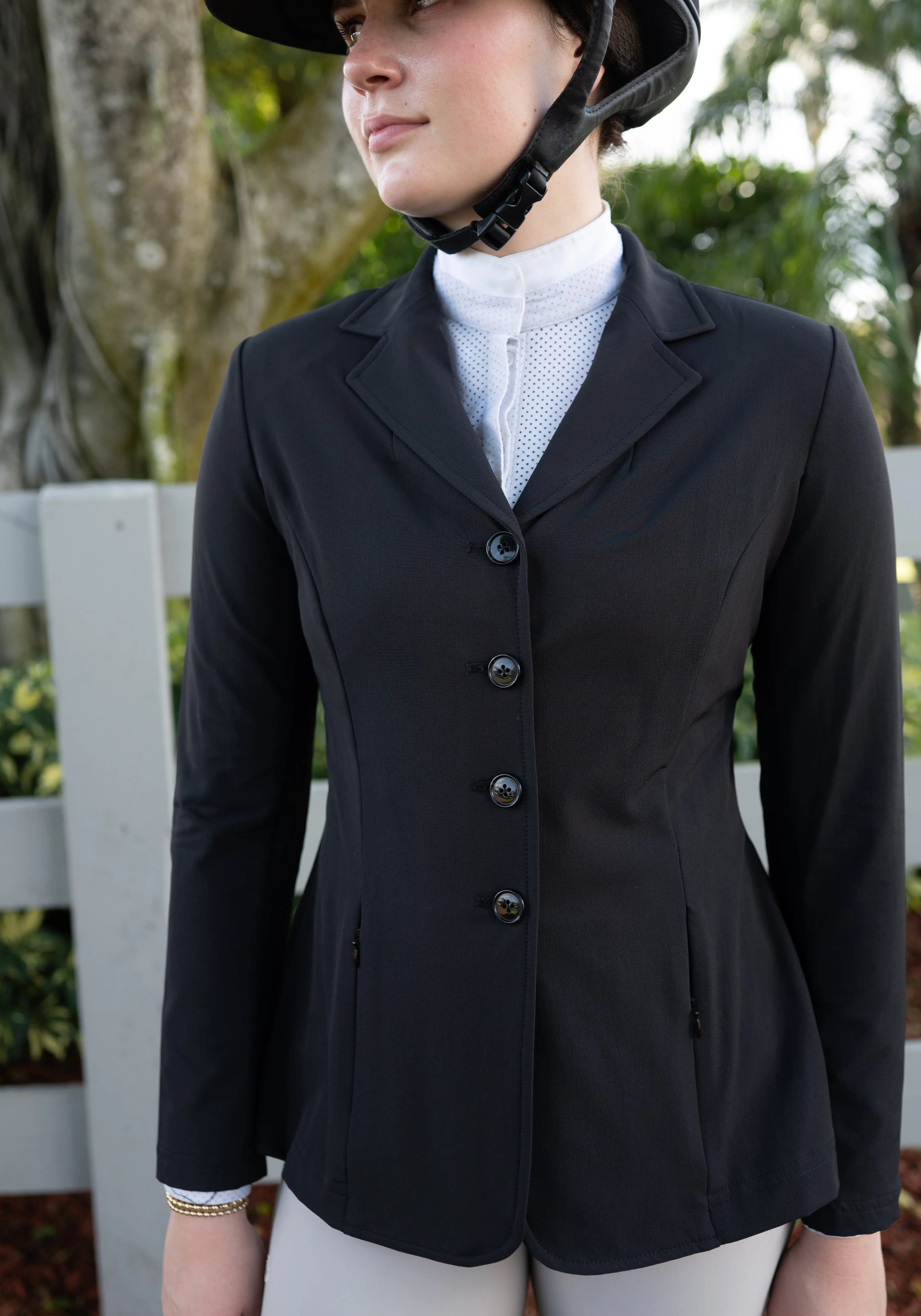 Grand Prix Quinn Show Jacket, 4 Button Front with Hidden Zipper Closure, Black - Equiluxe Tack