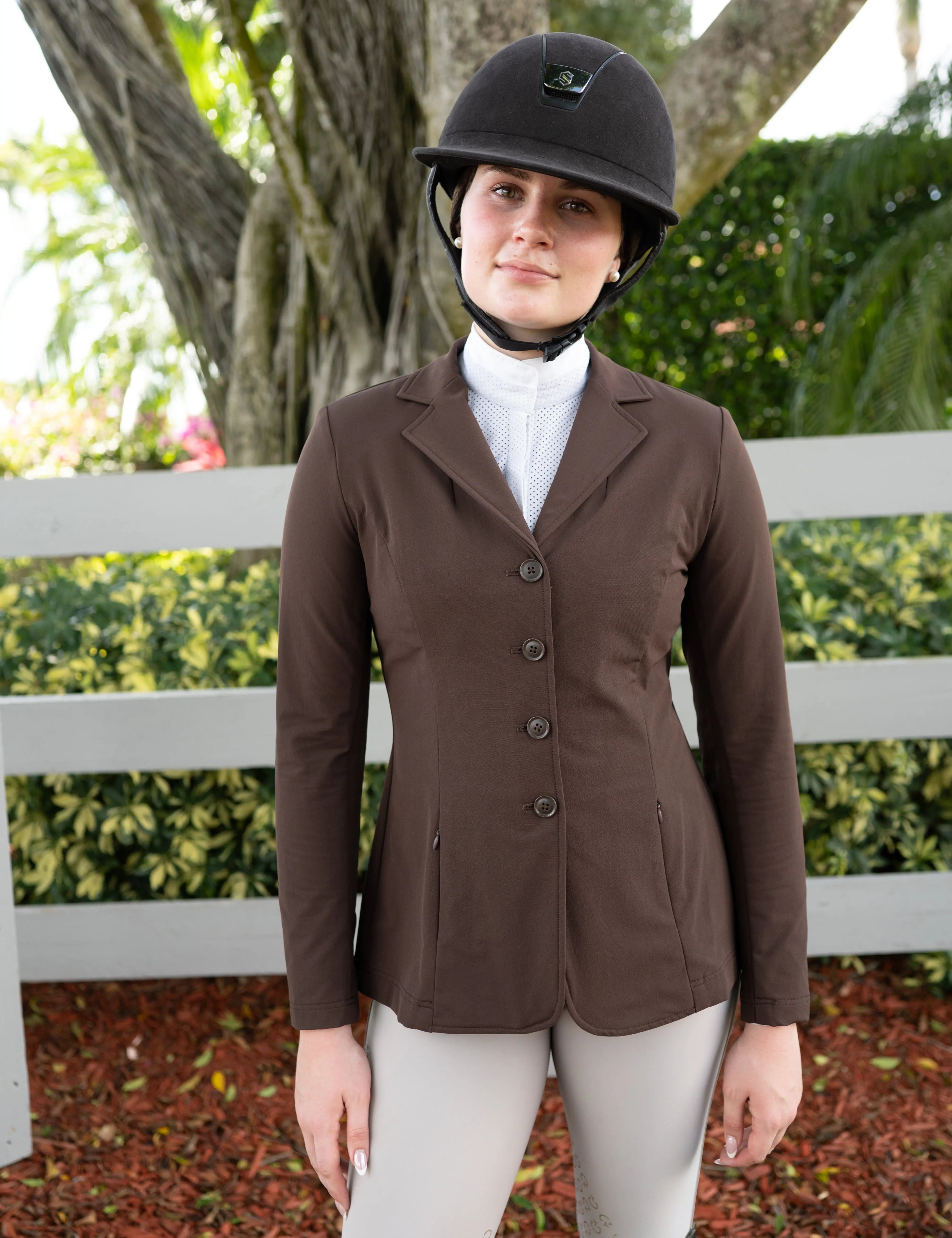 Grand Prix Quinn Show Jacket, 4 Button Front with Hidden Zipper Closure, Chocolate - Equiluxe Tack