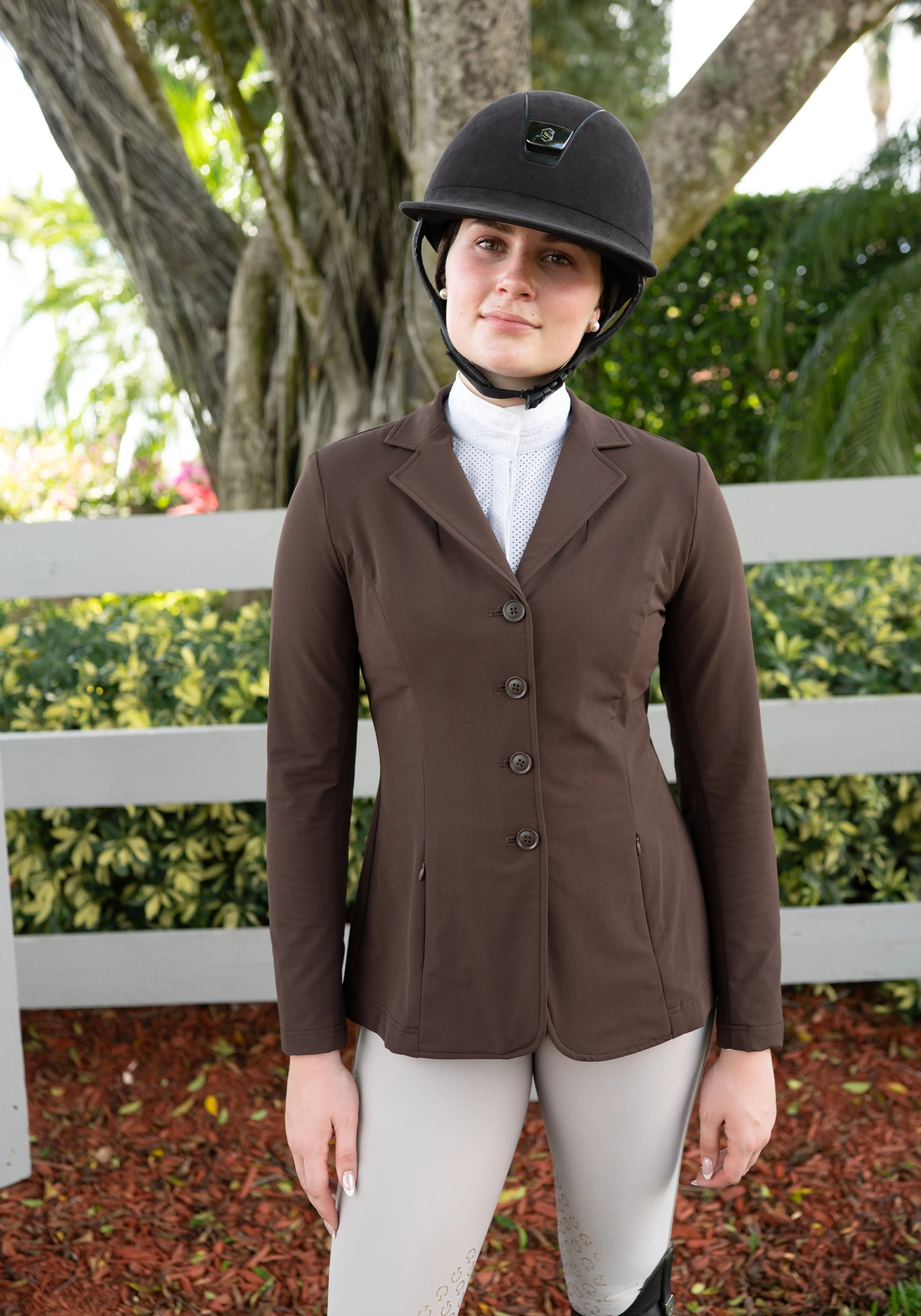 Grand Prix Quinn Show Jacket, 4 Button Front with Hidden Zipper Closure, Chocolate - Equiluxe Tack