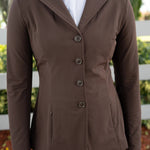 Grand Prix Quinn Show Jacket, 4 Button Front with Hidden Zipper Closure, Chocolate - Equiluxe Tack